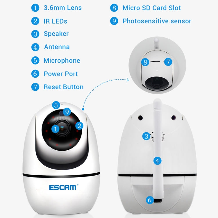 ESCAM PVR008 HD 1080P WiFi IP Camera, Support Motion Detection / Night Vision, IR Distance: 10m, UK Plug - Wireless Camera by ESCAM | Online Shopping UK | buy2fix