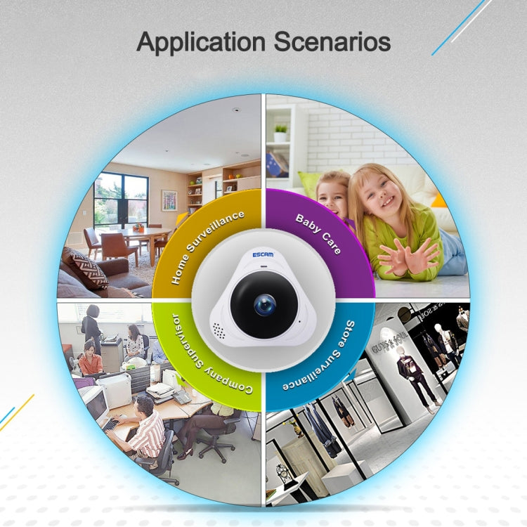 ESCAM Q8 960P 360 Degrees Fisheye Lens 1.3MP WiFi IP Camera, Support Motion Detection / Night Vision, IR Distance: 5-10m, EU Plug(White) by ESCAM