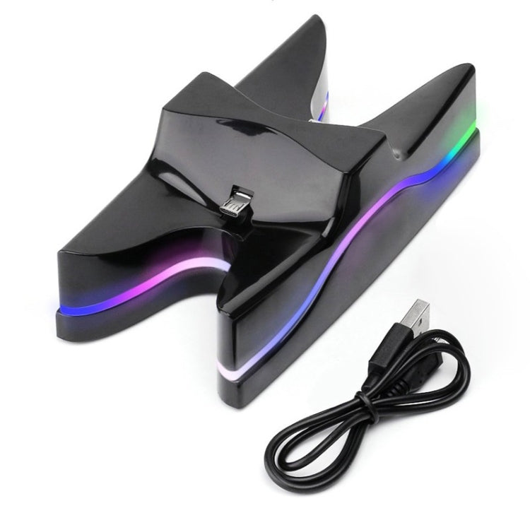Special UFO Shape 2 x USB Charging Dock Station Stand / Controller Charging Stand for PS4 Playstation 4 with Multi Colors LED(Black) - Charger & Power by buy2fix | Online Shopping UK | buy2fix