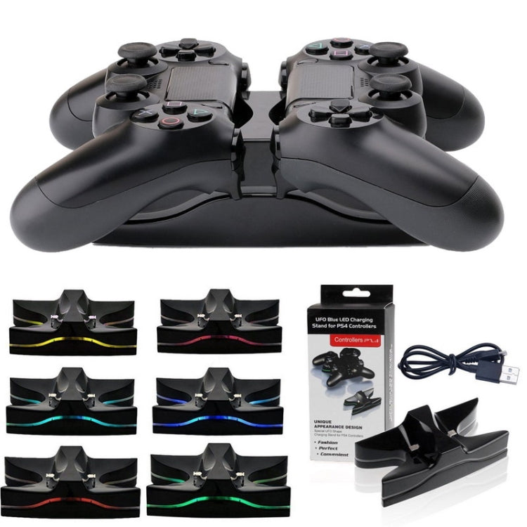 Special UFO Shape 2 x USB Charging Dock Station Stand / Controller Charging Stand for PS4 Playstation 4 with Multi Colors LED(Black) - Charger & Power by buy2fix | Online Shopping UK | buy2fix