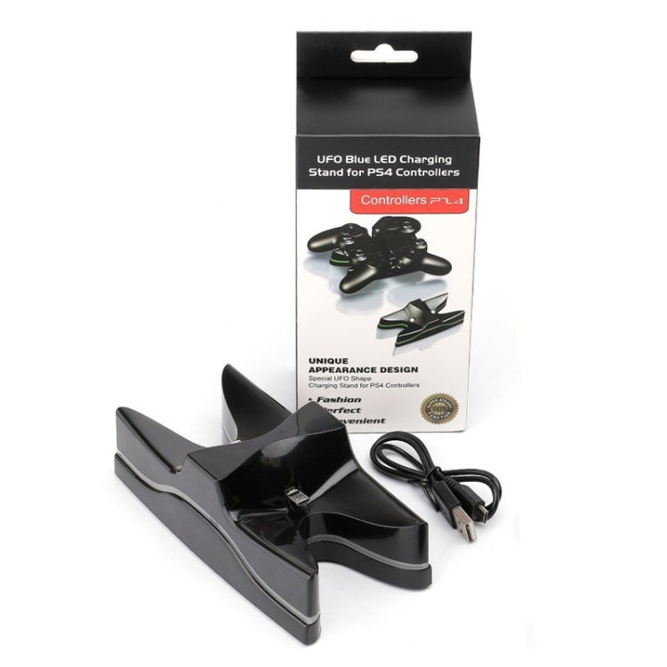 Special UFO Shape 2 x USB Charging Dock Station Stand / Controller Charging Stand for PS4 Playstation 4 with Multi Colors LED(Black) - Charger & Power by buy2fix | Online Shopping UK | buy2fix