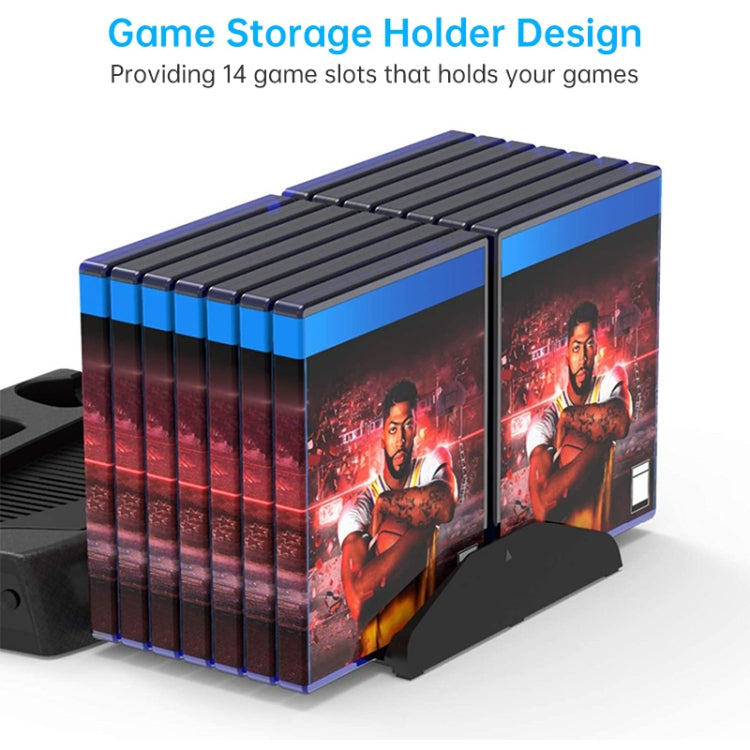 KJH P5-010-2 Multi-function Charging Cooling Fan Base with Storage Tray Bracket For PS5 De / UHD - Charger & Power by buy2fix | Online Shopping UK | buy2fix