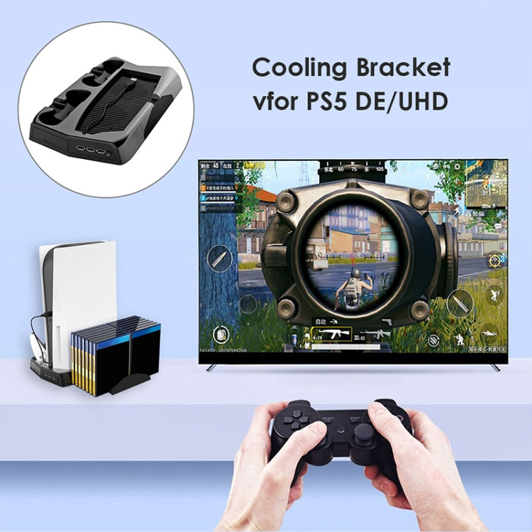 KJH P5-010-2 Multi-function Charging Cooling Fan Base with Storage Tray Bracket For PS5 De / UHD - Charger & Power by buy2fix | Online Shopping UK | buy2fix