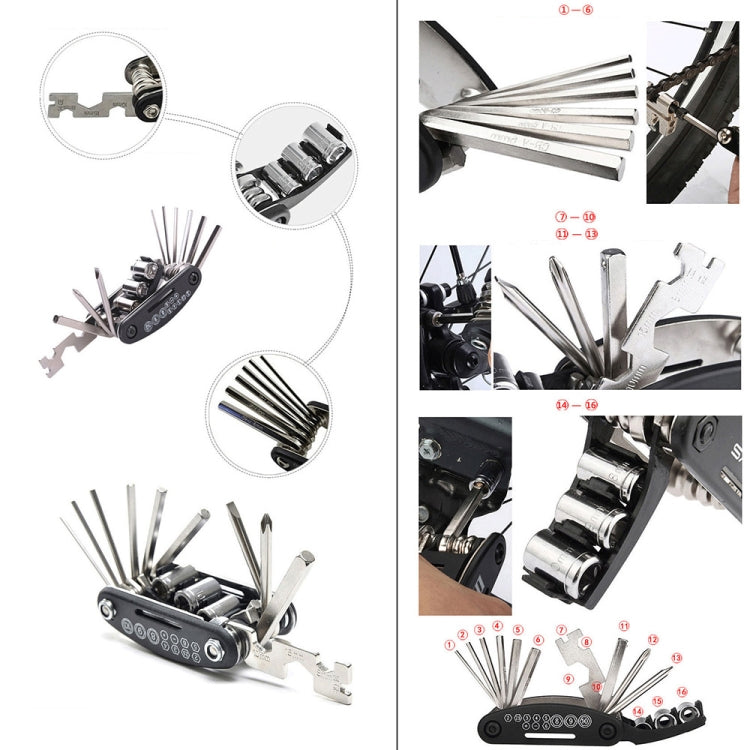 16 in 1 Multifunction Folding Bicycle Repair Combination Tools - Maintenance tools by buy2fix | Online Shopping UK | buy2fix