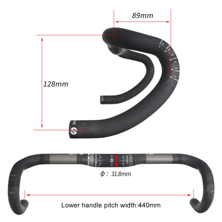 TOSEEK Full Carbon Fiber Road Bike Bent Handlebar Groove Outside Line Handle, Size: 440mm (UD Black) - Bicycle Grips by buy2fix | Online Shopping UK | buy2fix