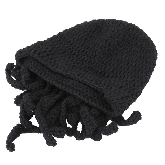 Amurleopard Unisex Barbarian Knit Beanie Octopus Tentacle Cap Winter Warm Face Mask Crochet Hat(Black) by buy2fix