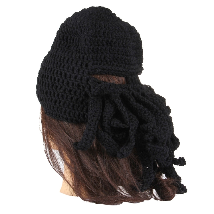 Amurleopard Unisex Barbarian Knit Beanie Octopus Tentacle Cap Winter Warm Face Mask Crochet Hat(Black) by buy2fix