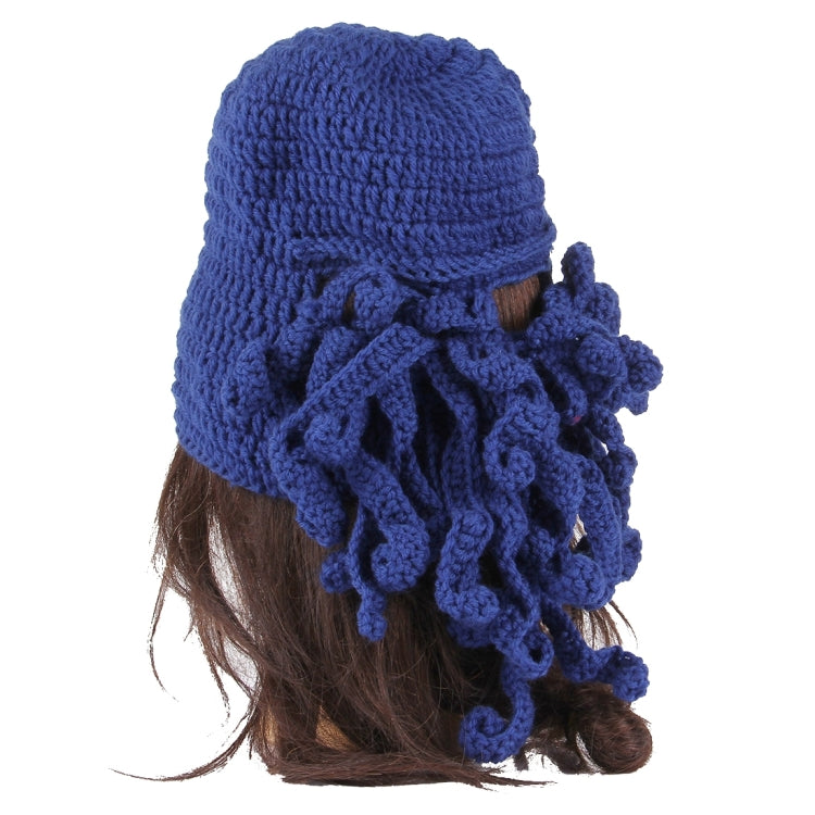 Amurleopard Unisex Barbarian Knit Beanie Octopus Tentacle Cap Winter Warm Face Mask Crochet Hat(Dark Blue) by buy2fix