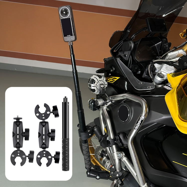 Motorcycle Double Dual-heads Crabs Clamps Handlebar Fixed Mount Selfie Stick by buy2fix