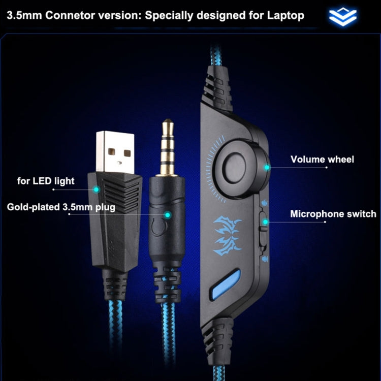 KOTION EACH G9000 3.5mm Game Gaming Headphone Headset Earphone Headband with Microphone LED Light for Laptop / Tablet / Mobile Phones,Cable Length: About 2.2m(Black Blue) by KOTION EACH