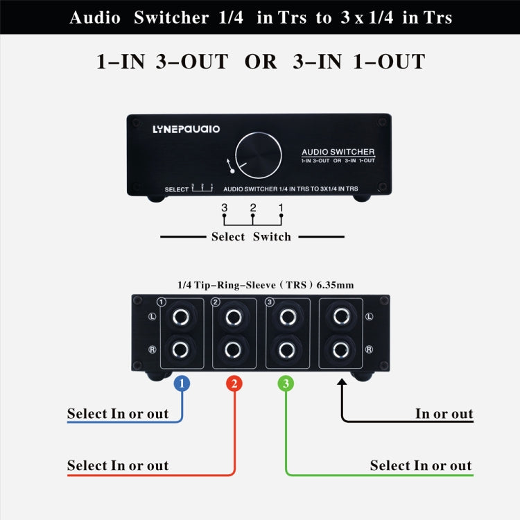 B833 Passive Speaker Stereo Switch Loudspeaker, 1 Input and 3 Output or 3 Input and 1 Output (Black) - by buy2fix | Online Shopping UK | buy2fix