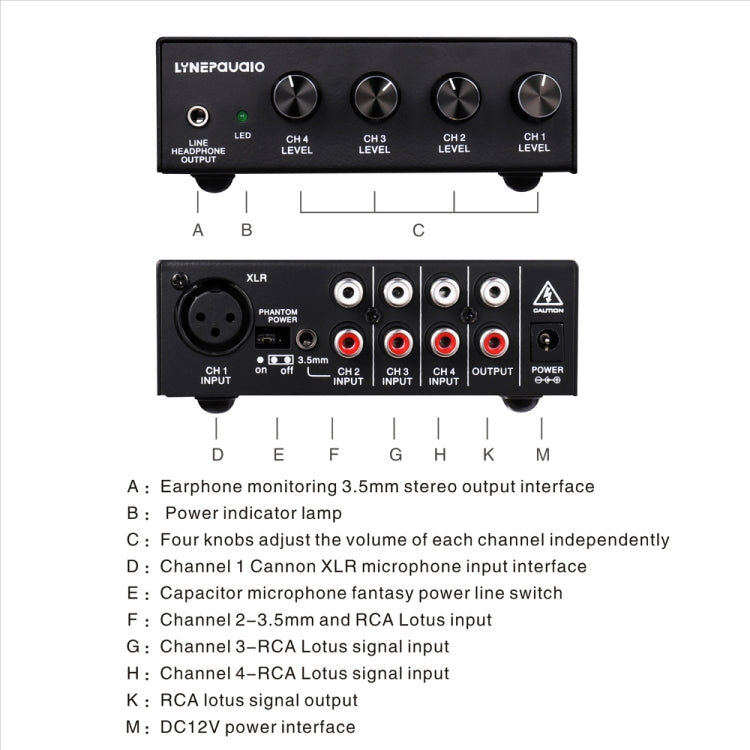 LINEPAUDIO B895 Five-channel Stereo Microphone Mixer with Earphone Monitoring(Black) - by buy2fix | Online Shopping UK | buy2fix