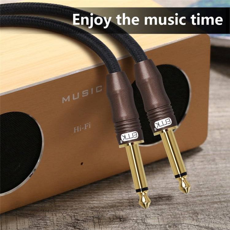 EMK 6.35mm Male to Male 3 Section Gold-plated Plug Cotton Braided Audio Cable for Guitar Amplifier Mixer, Length: 1.5m(Black) by EMK