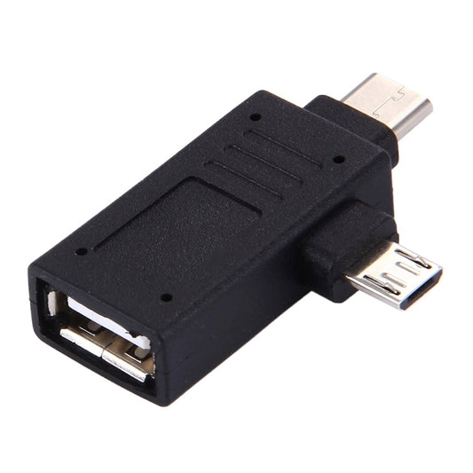 USB-C / Type-C Male + Micro USB Male to USB 2.0 Female Adapter(Black) by buy2fix