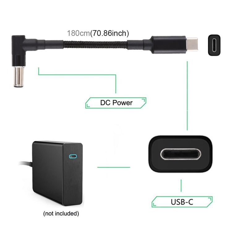 PD 100W 6.0 x 1.4mm Elbow to USB-C / Type-C Nylon Weave Power Charge Cable, Cable Length: 1.7m by buy2fix