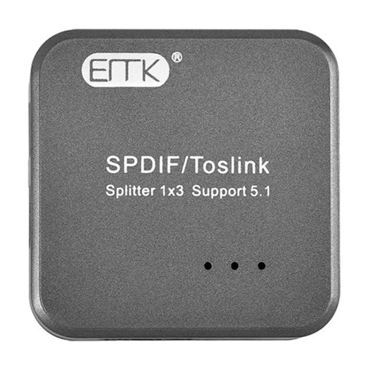 EMK 1 Input 3 Output Digital Optical Audio SPDIF Toslink Splitter Adapter (Silver Grey) by EMK