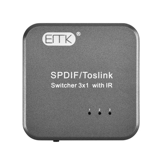 EMK SPDIF/TosLink Digital Optical Audio 3x1 Switcher with IR Controller (Grey) by EMK