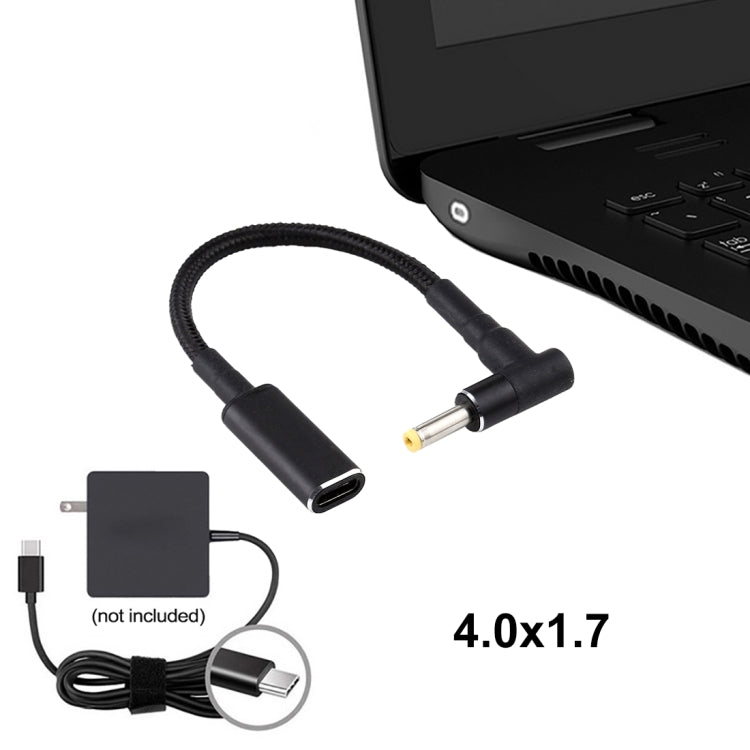 4.0 x 1.7mm Elbow to USB-C / Type-C Adapter Nylon Braid Cable - Universal Power Adapter by buy2fix | Online Shopping UK | buy2fix