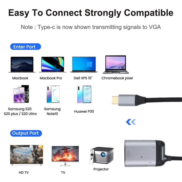 4K UHD USB-C / Type-C to VGA + PD Data Sync Adapter Cable by buy2fix