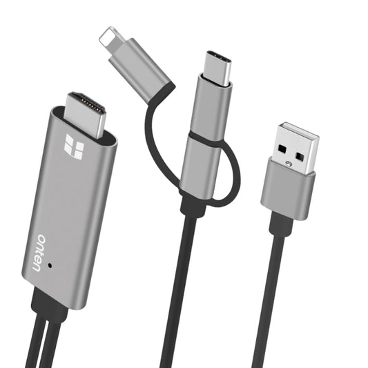 Onten OTN-7537A 3 in 1 1080P Mobile HD Screen Player Adapter Cable(Grey) by Onten
