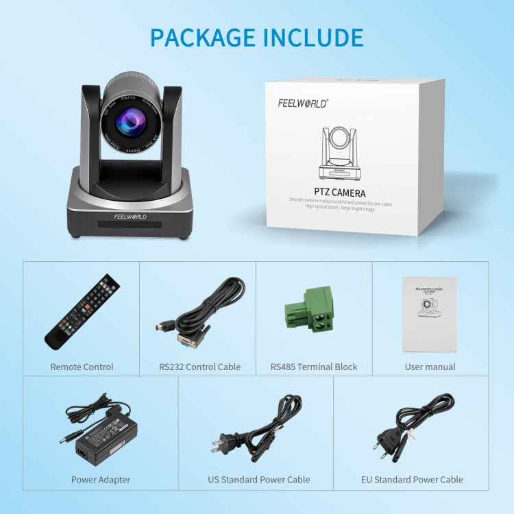 FEELWORLD POE20X Simultaneous 20X Optical Zoom Live Streaming PTZ Camera, EU and US Plug by FEELWORLD