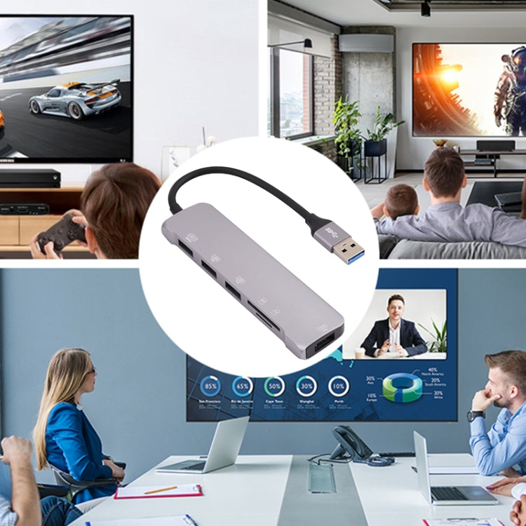 NK-3043HD 6 in 1 USB Male to TF / SD Card Slot + USB 3.0 + 3 USB 2.0 Female Adapter by buy2fix