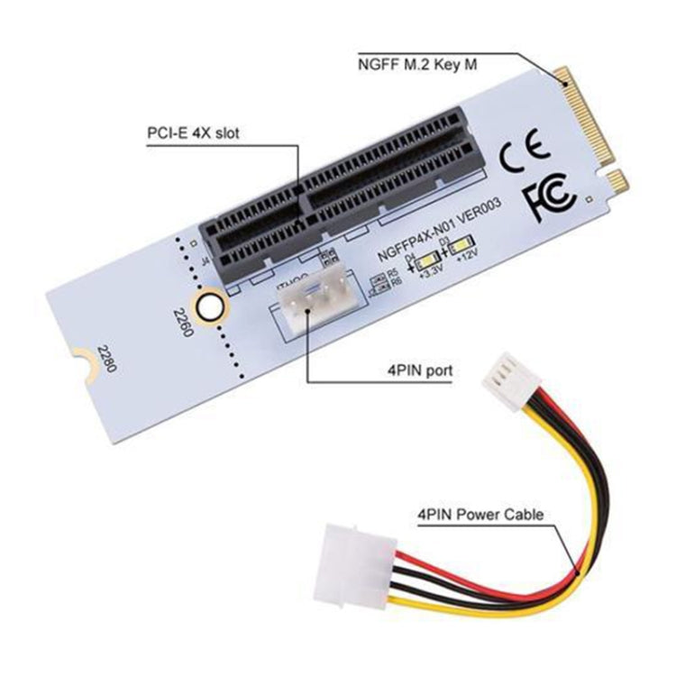 NGFF M.2 Key M to PCI-E 1X / 4X / 8X / 16X Graphics Card Mining Slot Adapter Riser Converter Card with LED & 4 Pin Power Cable - by buy2fix | Online Shopping UK | buy2fix