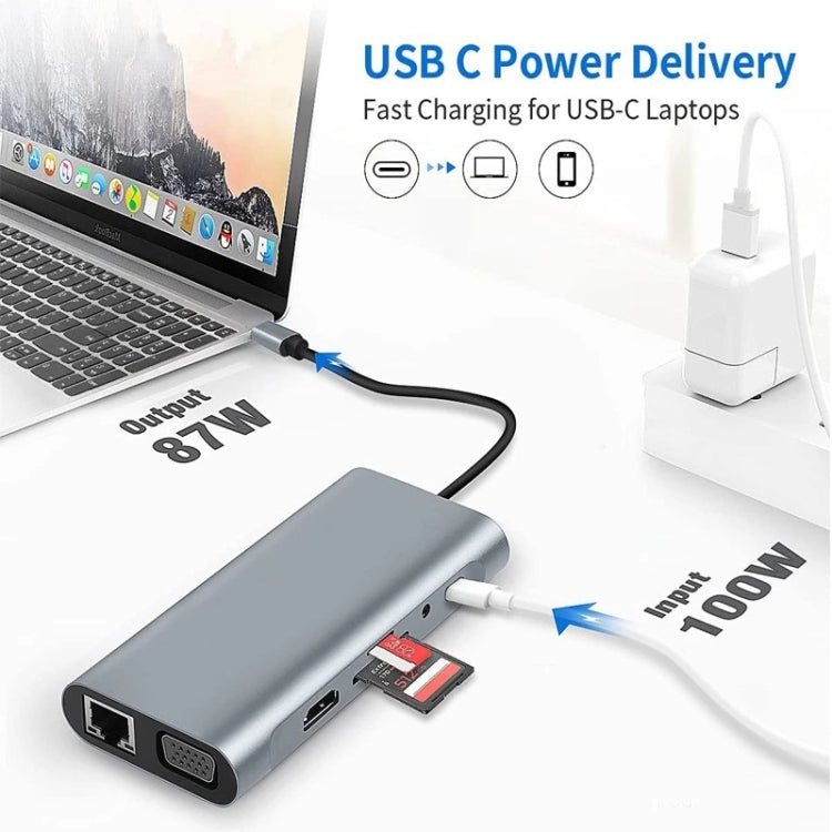 11 in 1 USB-C / Type-C to USB Docking Station HUB Adapter(100M Network Port) - USB HUB by buy2fix | Online Shopping UK | buy2fix