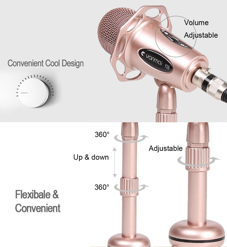 Yanmai Y20 Professional Game Condenser Microphone with Tripod Holder, Cable Length: 1.8m, Compatible with PC and Mac for Live Broadcast Show, KTV, etc.(Rose Gold) by Yanmai