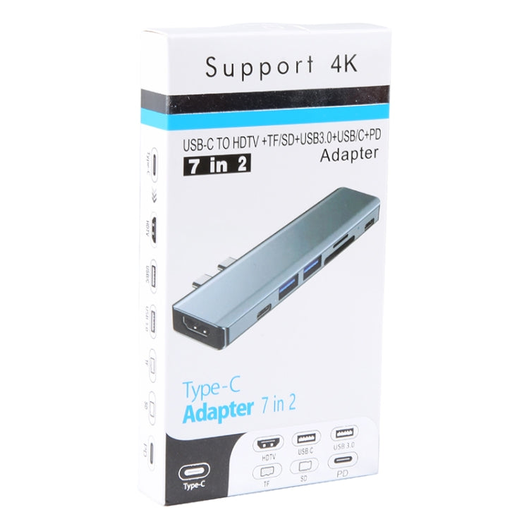 BYL-2101 7 in 1 Dual USB-C / Type-C to USB Docking Station HUB Adapter (Silver) by buy2fix