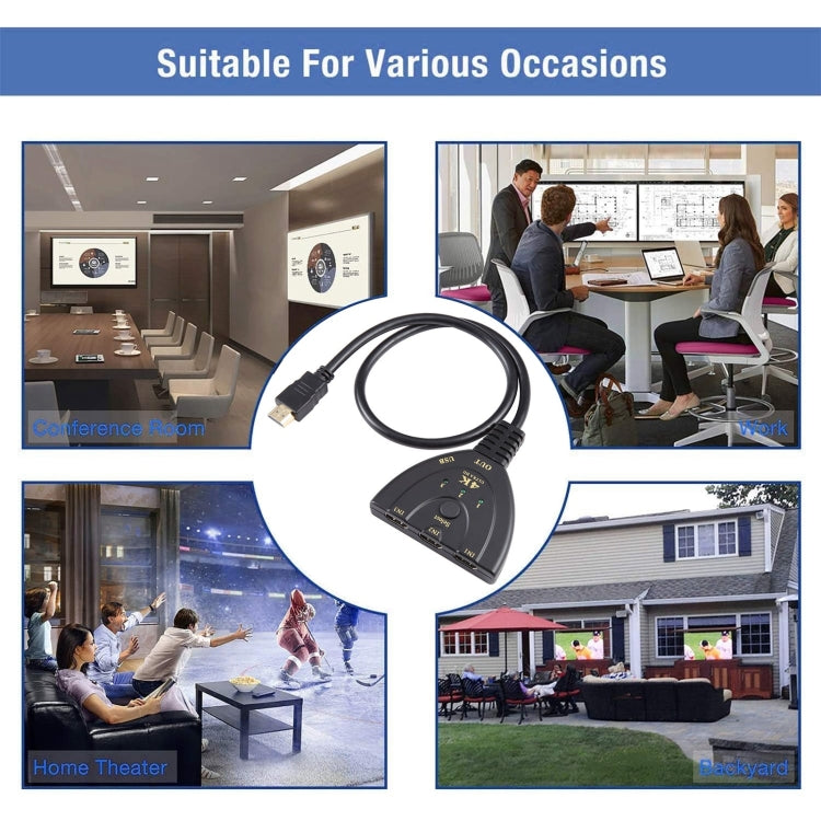 3 x 1 4K 30Hz HDMI Switcher with Pigtail HDMI Cable, Support External Power Supply by buy2fix