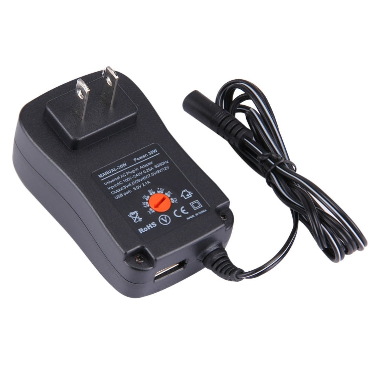 US Plug Universal 30W Power Wall Plug-in Adapter with 5V 2.1A USB Port, Tips: 6 PCS, Cable Length: About 1.2m - AC Adapers by buy2fix | Online Shopping UK | buy2fix