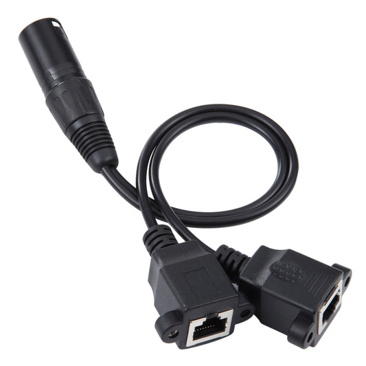 3-pin XLR Male to 2 x RJ45 Female Ethernet LAN Network Extension Cable, Cable Length: 30cm (Black) - Lan Cable and Tools by buy2fix | Online Shopping UK | buy2fix