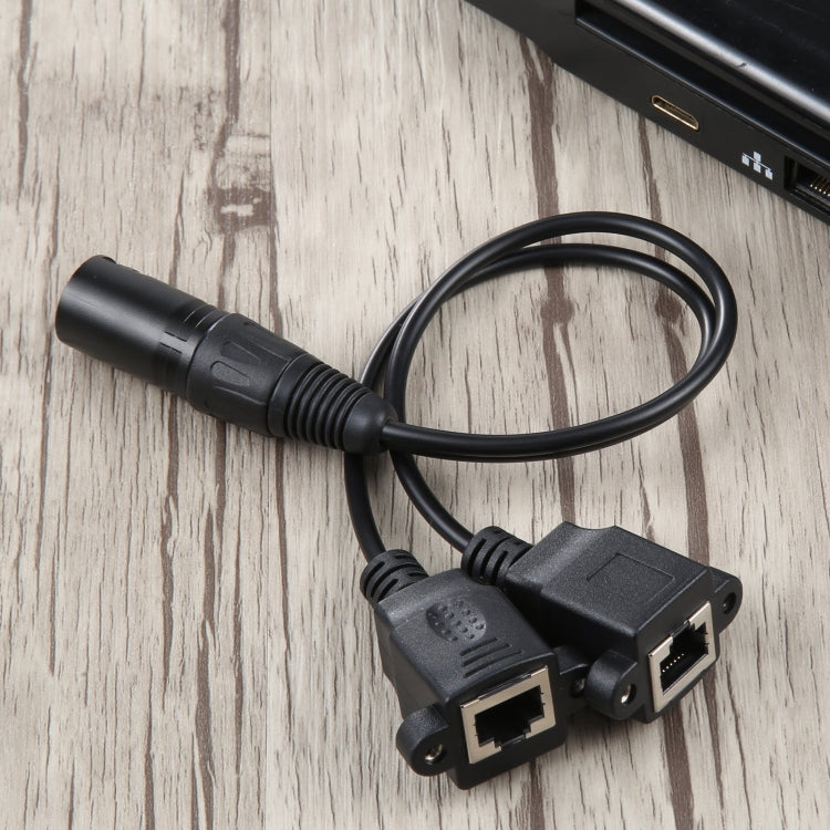 3-pin XLR Male to 2 x RJ45 Female Ethernet LAN Network Extension Cable, Cable Length: 30cm (Black) - Lan Cable and Tools by buy2fix | Online Shopping UK | buy2fix