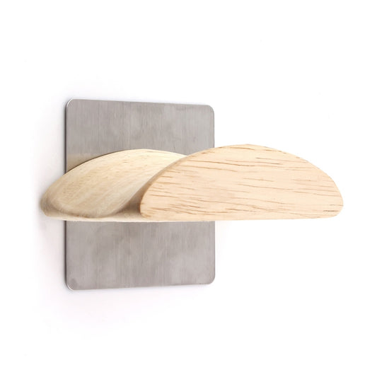 Square Stainless Steel Patch + Solid Wood Wall-mounted Headset Holder by buy2fix