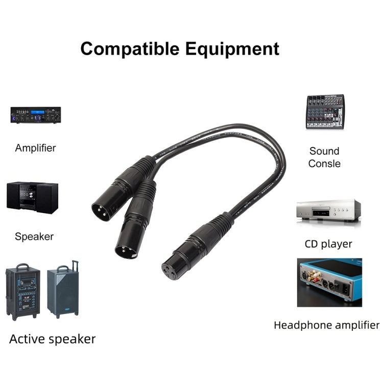 30cm 3 Pin XLR CANNON 1 Female to 2 Male Audio Connector Adapter Cable for Microphone / Audio Equipment(Black) - Microphone Audio Cable & Connector by buy2fix | Online Shopping UK | buy2fix