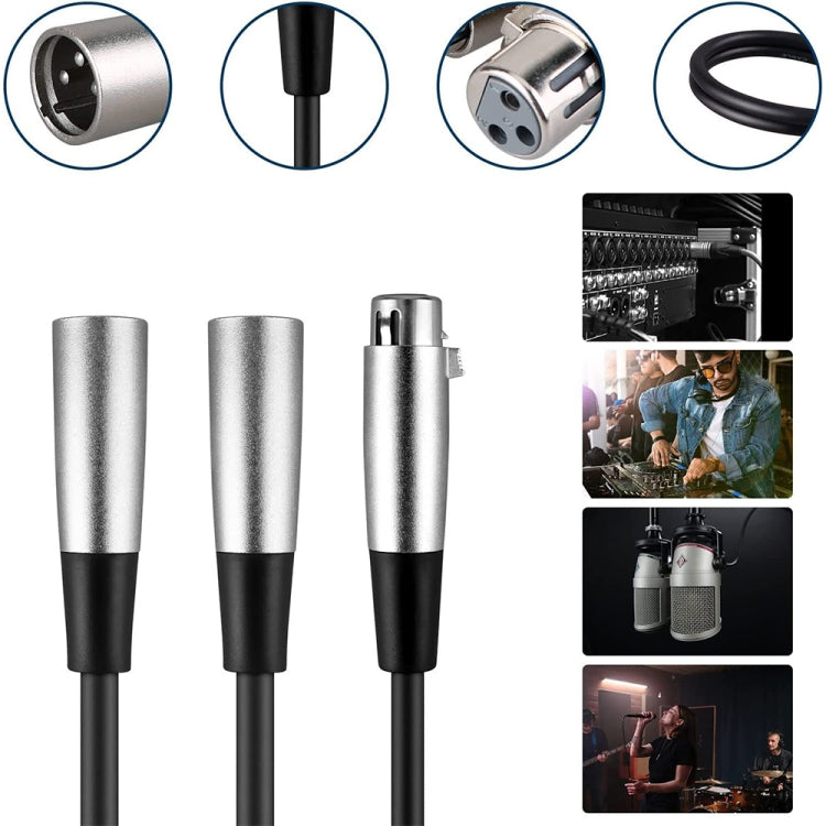 30cm Metal Head 3 Pin XLR CANNON 1 Female to 2 Male Audio Connector Adapter Cable for Microphone / Audio Equipment - Microphone Audio Cable & Connector by buy2fix | Online Shopping UK | buy2fix