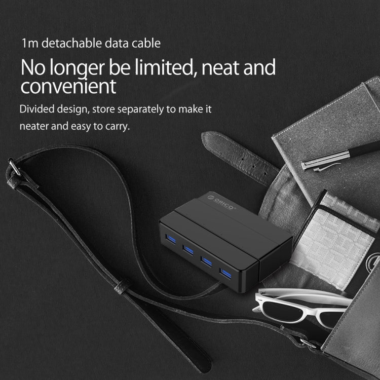 ORICO H4928-U3 ABS High Speed 4 Ports USB 3.0 HUB with 12V Power Adapter for Smartphones / Tablets(Black) by ORICO