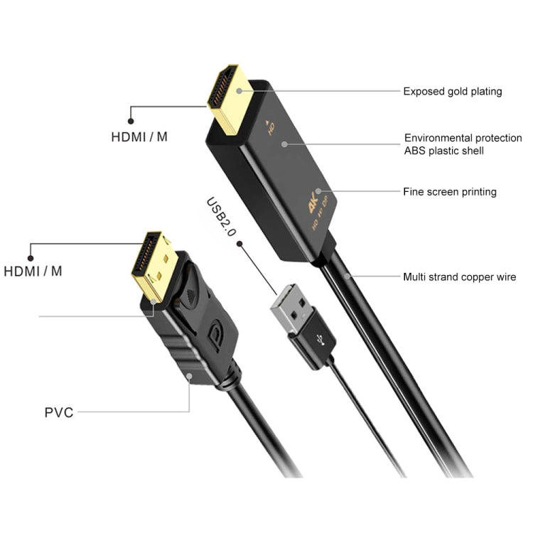 Onten H147 HDMI Male + USB 2.0 Male to DisplayPort Male Adapter Cable, Length:1.8m - by Onten | Online Shopping UK | buy2fix