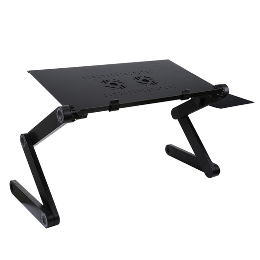 Portable 360 Degree Adjustable Foldable Aluminium Alloy Desk Stand with Double CPU Fans & Mouse Pad for Laptop / Notebook, Desk Size: 480mm x 260mm(Black) - Laptop Stand by buy2fix | Online Shopping UK | buy2fix