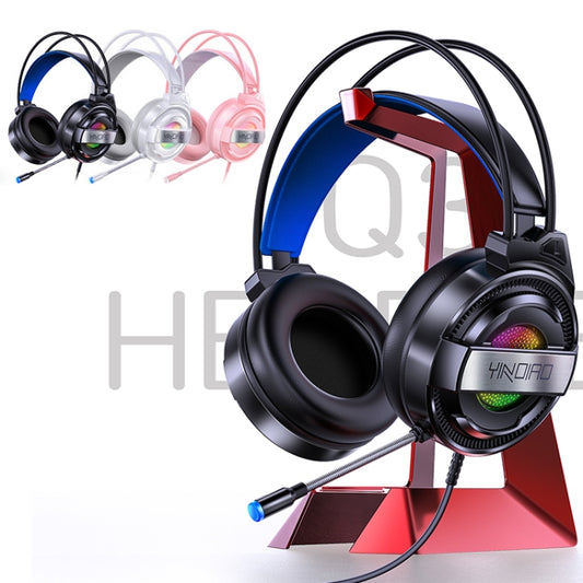 YINDIAO Q3 USB + Dual 3.5mm Wired E-sports Gaming Headset with Mic & RGB Light, Cable Length: 1.67m(Pink) by YINDIAO