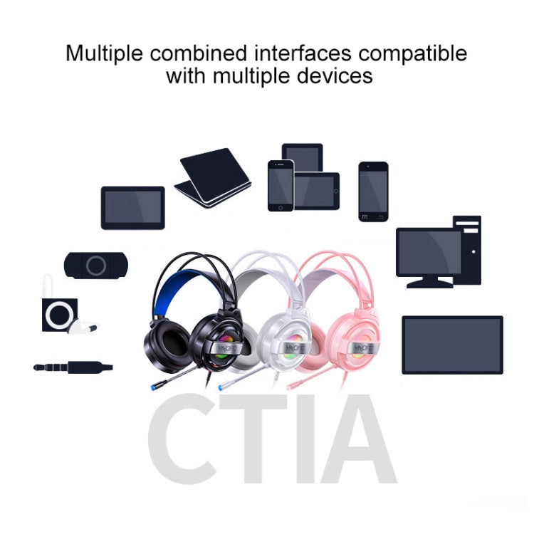 YINDIAO Q3 USB + Dual 3.5mm Wired E-sports Gaming Headset with Mic & RGB Light, Cable Length: 1.67m(White) by YINDIAO