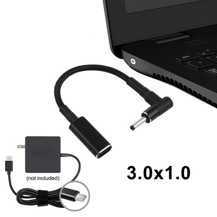 PD 100W 18.5-20V 3.0 x 1.0mm Elbow to USB-C / Type-C Adapter Nylon Braid Cable by buy2fix