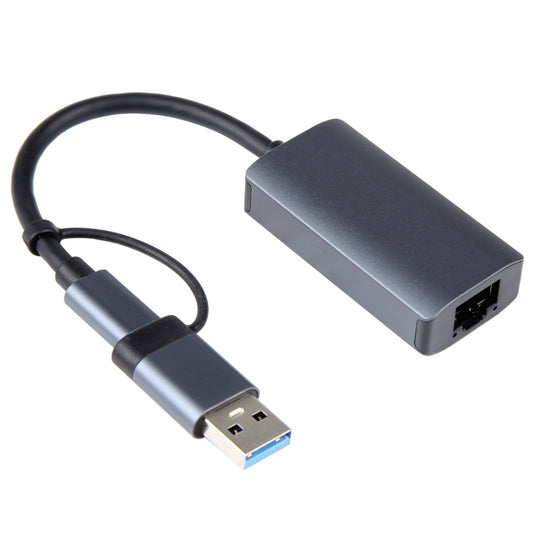 BYL-2207TU 2 in 1 USB + Type-C to RJ45 Docking Station HUB Adapter - Cable & Adapters by buy2fix | Online Shopping UK | buy2fix