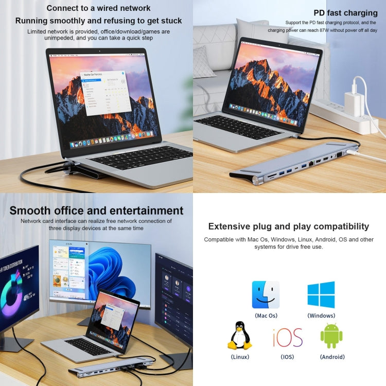 BYL-2003U2 12 in 1 USB-C / Type-C to USB Multifunctional Docking Station HUB Adapter - USB HUB by buy2fix | Online Shopping UK | buy2fix