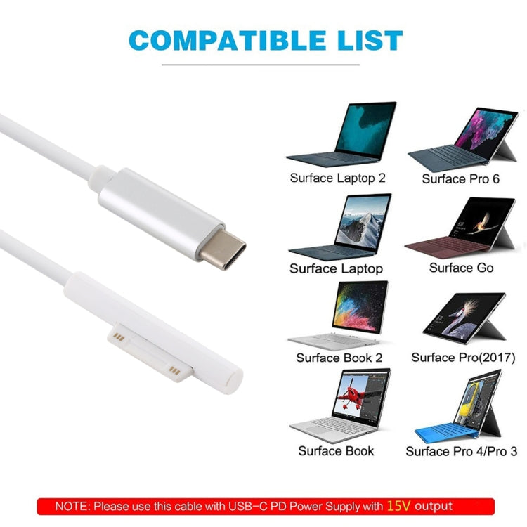 Surface Pro 7 / 6 / 5 to USB-C / Type-C Male Interfaces Power Adapter Charger Cable for Microsoft Surface Pro 7 / 6 / 5 / 4 / 3 / Microsoft Surface Go(White) - Power Cord by buy2fix | Online Shopping UK | buy2fix