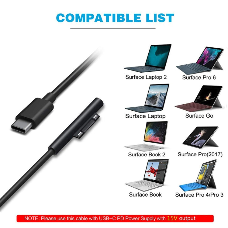 Surface Pro 7 / 6 / 5 to USB-C / Type-C Male Interfaces Power Adapter Charger Cable for Microsoft Surface Pro 7 / 6 / 5 / 4 / 3 / Microsoft Surface Go(Black) - Power Cord by buy2fix | Online Shopping UK | buy2fix