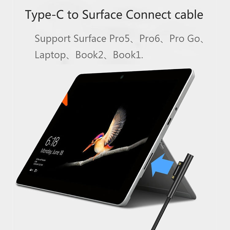 Surface Pro 7 / 6 / 5 to USB-C / Type-C Male Interfaces Power Adapter Charger Cable for Microsoft Surface Pro 7 / 6 / 5 / 4 / 3 / Microsoft Surface Go(Black) - Power Cord by buy2fix | Online Shopping UK | buy2fix