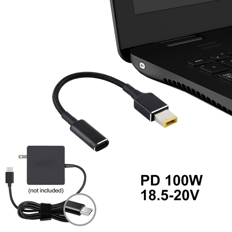 PD 100W 18.5-20V Square Plug to USB-C / Type-C Adapter Nylon Braid Cable for Lenovo Thinkpad / ThinkBook / Xiaoxin by buy2fix