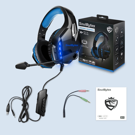 Soulbytes S11 USB + 3.5mm 4 Pin Adjustable LED Light Gaming Headset with Mic (Blue) by Soulbytes